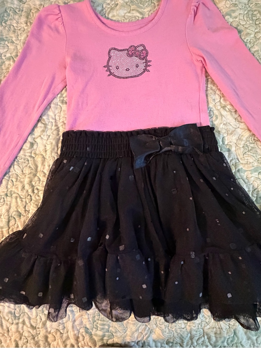 Hello Kitty by Sanrio pink cotton blend dress with black tutu ruffled skirt